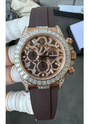Reloj Rolex Daytona 126555TBR Jirafa Oro Rosa Esfera Marrón Castaño Moissanita Superclon
