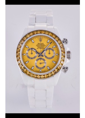Reloj Rolex Daytona AET de cerámica blanca con esfera amarilla y movimiento 4130, superclon