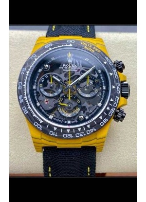 Reloj Rolex Daytona amarillo con caja TPT, esfera esqueletizada y correa de nailon, réplica de alta calidad
