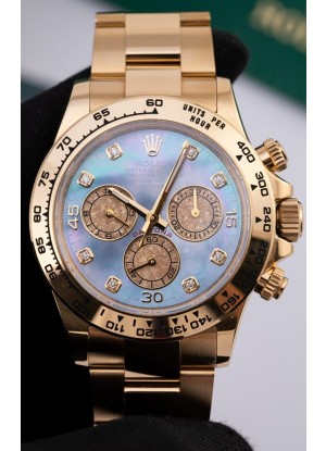 Reloj Rolex Daytona 116508 de oro amarillo con esfera de nácar y MVMNT con volante de inercia variable, superclon