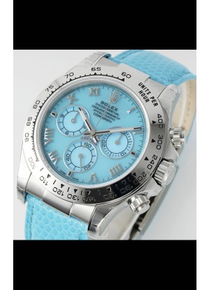 Reloj Rolex Daytona 116519 de acero inoxidable con correa de cuero azul perlado, réplica de alta calidad