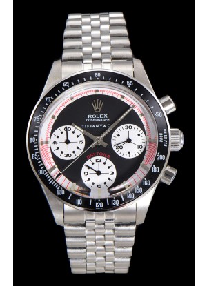 Reloj Rolex Daytona Paul Newman 37MM Tiffany & Co con esfera negra y cuerda manual, superclon
