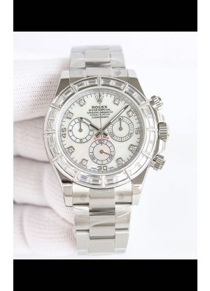 Reloj Rolex Daytona 116519 de acero inoxidable con esfera de perlas blancas, réplica de alta calidad