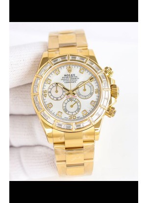 Reloj Rolex Daytona 116519 Superclon de oro amarillo con esfera de perlas blancas