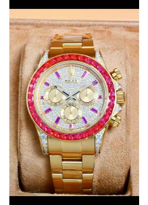 Reloj Rolex Daytona 116568 de oro rosa con esfera pavimentada de moissanitas, réplica de alta calidad