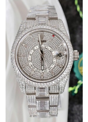 Reloj réplica suizo Rolex Sky-Dweller REF #m336934 con moissanita y incrustaciones de diamantes