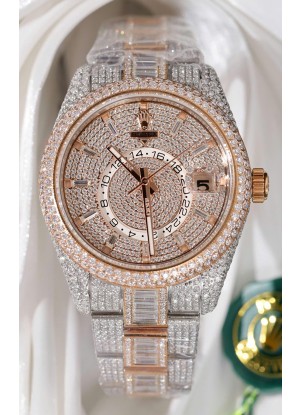 Reloj réplica suizo Rolex Sky-Dweller REF #m336934 de oro rosa con moissanita y incrustaciones de diamantes