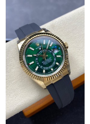Reloj Rolex Sky-Dweller REF# 336238 con esfera verde y correa de caucho, réplica de alta calidad