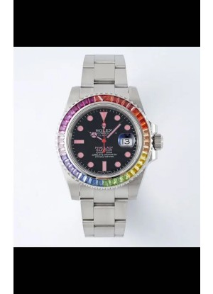 Reloj Rolex Submariner Pink Lady Rainbow de 40 mm con zafiros, réplica de alta calidad