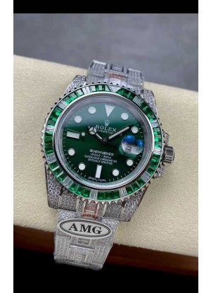Reloj réplica suizo Rolex Submariner 116610 Iced Out Edition con esfera verde de 18 pulgadas