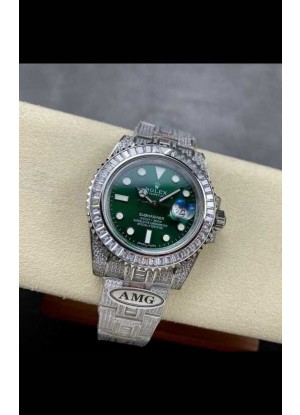 Reloj réplica suizo Rolex Submariner 116610 Iced Out Edition de 19 pulgadas con esfera verde