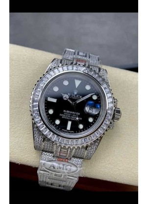 Reloj réplica suizo Rolex Submariner 116610 Iced Out Edition de 18 pulgadas con esfera negra