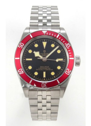 Reloj Tudor Black Bay 41 con esfera negra y bisel rojo, réplica súper fiel del Jubilee