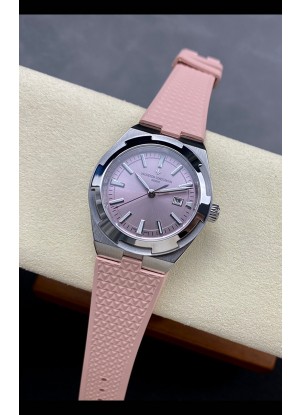 Reloj Vacheron Constantin Overseas de 35 mm con esfera rosa y correa de caucho, réplica perfecta