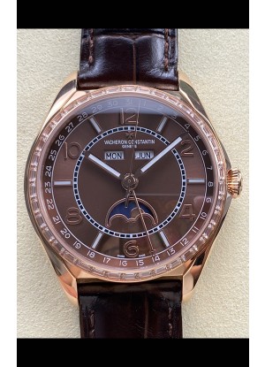 Reloj réplica suizo Vacheron Constantin Fiftysix con fase lunar, esfera marrón y oro rosa