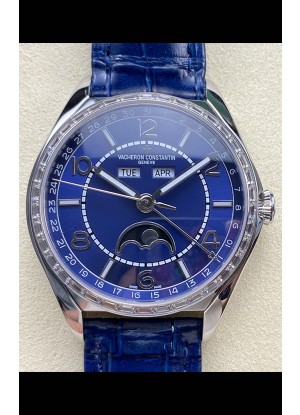 Reloj réplica suizo Vacheron Constantin Fiftysix con fase lunar, esfera azul y caja de acero