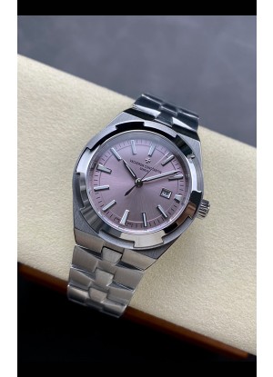 Reloj Vacheron Constantin Overseas de 35 mm con esfera rosa y correa de acero, réplica perfecta
