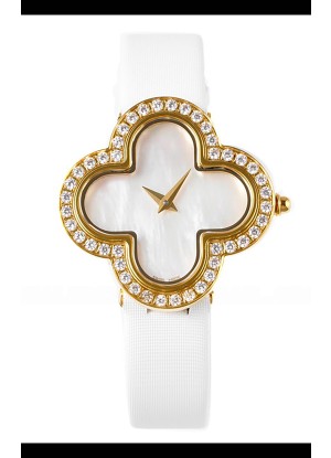 Reloj Van Cleef & Arpels Alhambra de oro amarillo con bisel de diamantes y esfera de perlas