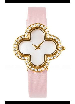 Reloj Van Cleef & Arpels Alhambra de oro amarillo con diamantes y correa rosa