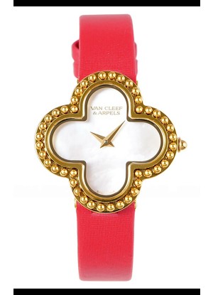 Reloj Van Cleef & Arpels Alhambra de oro amarillo con correa roja