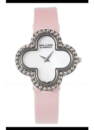 Reloj Van Cleef & Arpels Alhambra de acero inoxidable con correa rosa