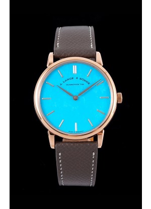 A.Lange & Sohne Saxonia Thin Reloj Réplica Suizo Caja en Oro Rosado Dial Azul Tiffany