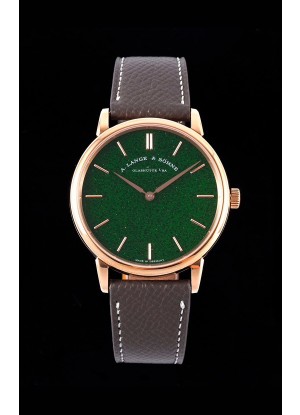 A.Lange & Sohne Saxonia Thin Reloj Réplica Suizo Caja en Oro Rosado Dial Verde Estrellada