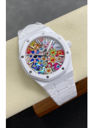 Reloj Audemars Piguet Super Clone Royal Oak de Cerámica Blanca con Dial en forma de Girasol