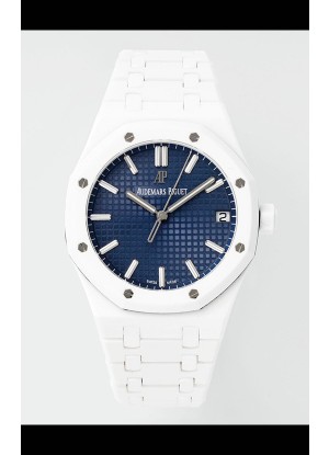 Reloj Audemars Piguet Royal Oak 15500 de cerámica blanca, Dial Azul, Superclon.