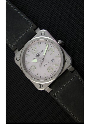 Bell & Ross BR03-92 Horolum Reloj Réplica Suizo a Espejo 1:1 Dial Gris Correa de Piel
