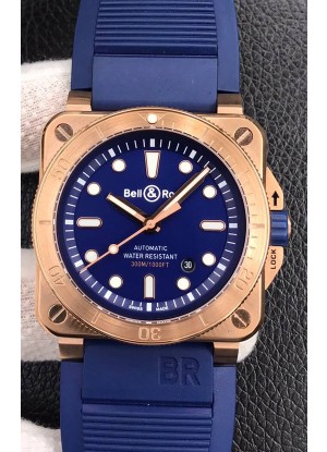Bell & Ross BR03-92 Buzo Oro Rosado Dial Azul Reloj Réplica Suizo a espejo 1:1