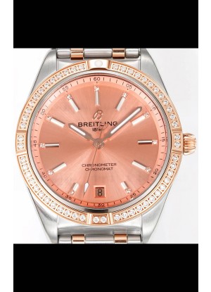 Breitling Chronomat 36MM 2 Tone Caja Oro Rosado Reloj Réplica Espejo 1:1 Dial Salmon