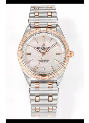 Breitling Chronomat 36MM 2 Tone Caja Oro Rosado Reloj Réplica Espejo 1:1 Dial Perla