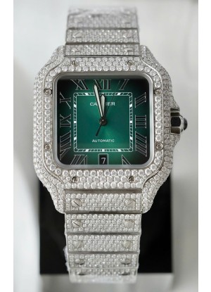 Reloj Santos De Cartier Dial Verde Edición Pavimentado MOISSANITAS Reloj Réplica Suizo