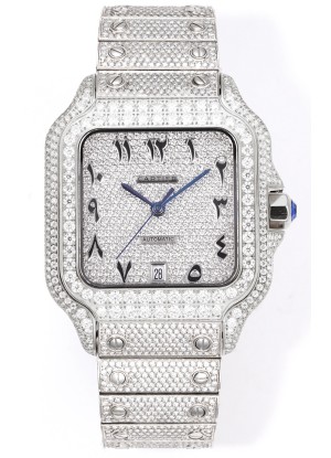 Cartier "Santos De Cartier" Acero Inoxidable W/ Diamantes Dial Árabe Réplica Espejo 1:1 - 40MM - Diamantes Genuinos