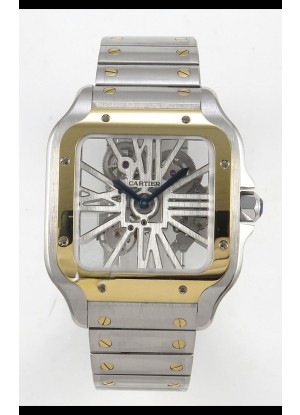 Santos De Cartier Reloj Super Clone en Dial Skeleton Caja Dos Tonos