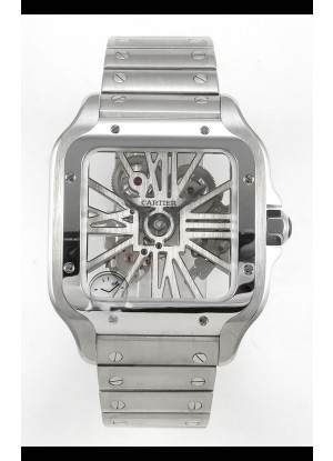 Santos De Cartier Reloj Super Clone Dial Skeleton Caja Acero Inoxidable