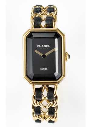 Chanel Premiere Edition Originale Cadenas en Negro y Oro Reloj Cuarzo Suizo