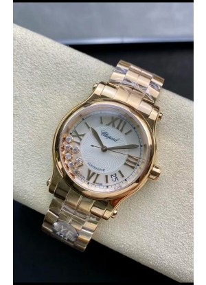 Chopard Happy Sport Reloj Espejo 1:1 Suizo Automático Reloj Réplica 36MM en Caja Oro Rosado Dial Blanco