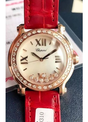 Chopard Happy Oro Rosado Reloj Cuarzo Suizo Replica a Espejo 1:1 - Diamantes Genuinos
