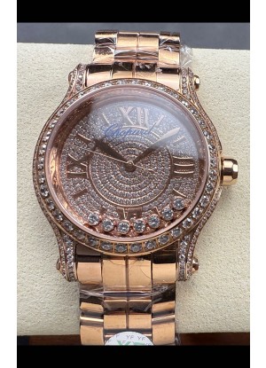 Chopard Happy Sport Super Clone Reloj Automático 36MM en Caja Oro Rosado Dial Moissanitas