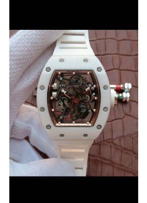 Richard Mille RM055 Caja de Cerámica Calidad a Espejo 1:1 Dial en Oro Rosado y Correa Blanca
