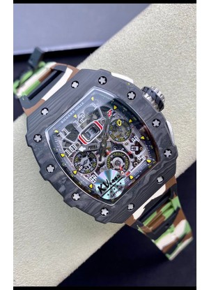 Richard Mille RM011 Felipe Massa Reloj en Calidad a Espejo 1:1 Caja de Carbono Forjado de una Sola Pieza con Correa tipo CAMO