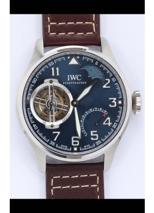 IWC Portuguese Genuine Swiss Movimiento Tourbillon Reloj Acero en Dial Azul 