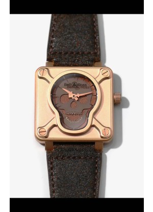 Bell & Ross BR03-92 Edición Calavera Caja de Bronce Calavera Gris sobre Capa Marrón Reloj Réplica Suizo