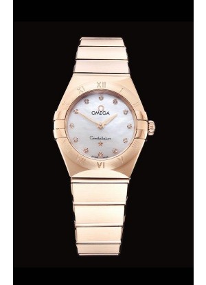 Omega Constellation Ladies Cuarzo Suizo Reloj Réplica a Espejo 1:1 - Caja Oro Rosado Dial Blanco Perla