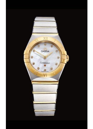 Omega Constellation Ladies Cuarzo Suizo Reloj Réplica a Espejo 1:1 - Caja en Dos Tonos Dial Blanco Perla