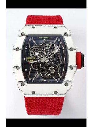 Richard Mille RM35-01 Rafael Nadal Caja Fibra de Carbono con Genuino Tourbillon Reloj Super Clon