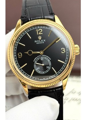 Rolex 1908 Perpetual Movimiento Suizo Reloj Réplica en Caja Oro Rosado Dial Negro
