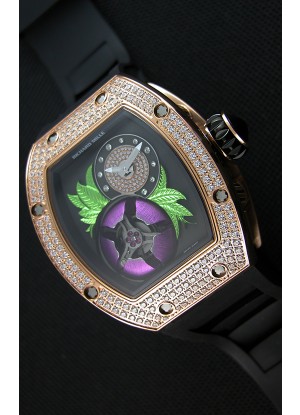 Richard Mille 19-02 Tourbillon Fleur Reloj Réplica Suizo en Oro Rosado